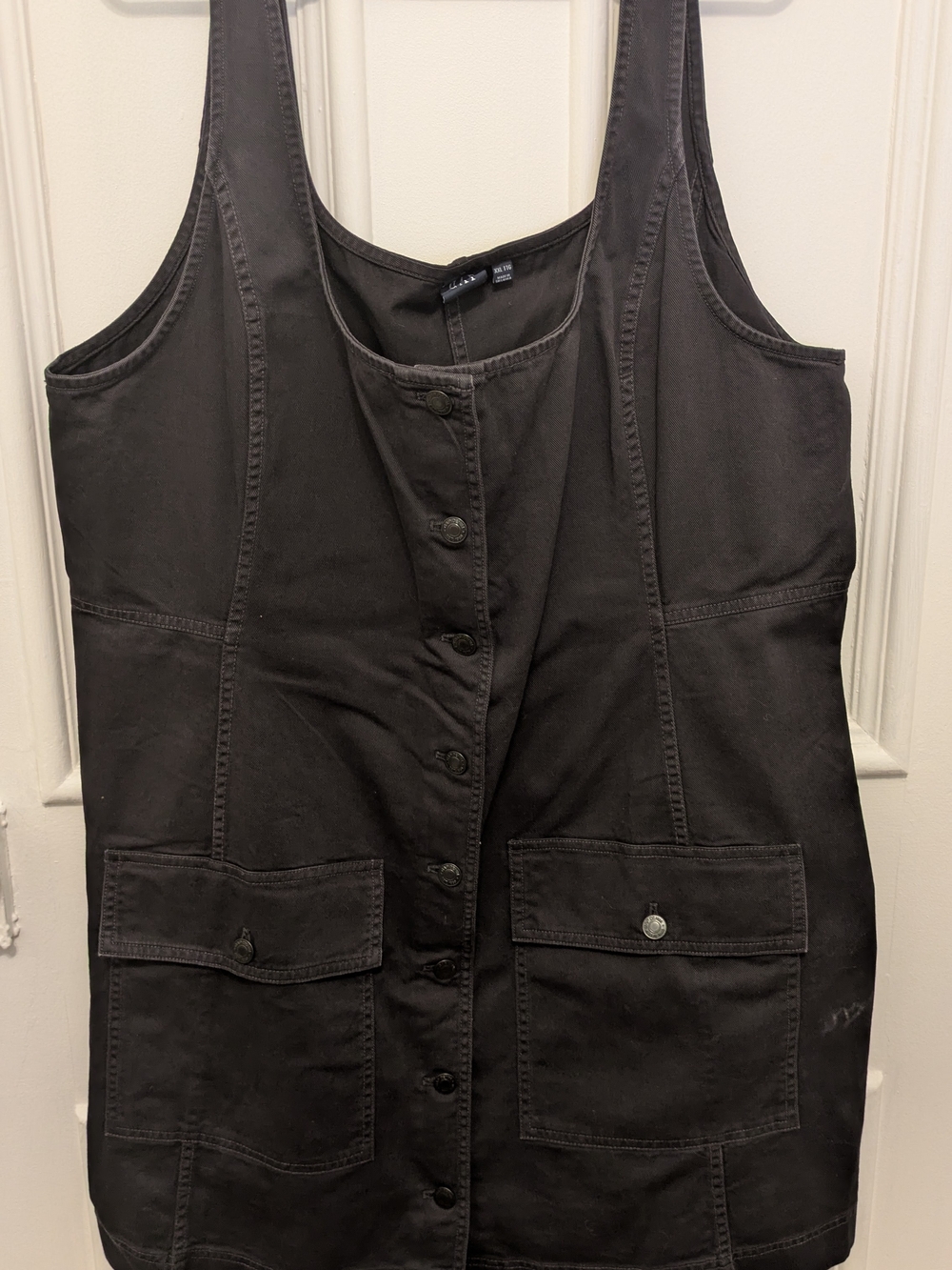 GAP Black Button-Front Denim Overall Dress